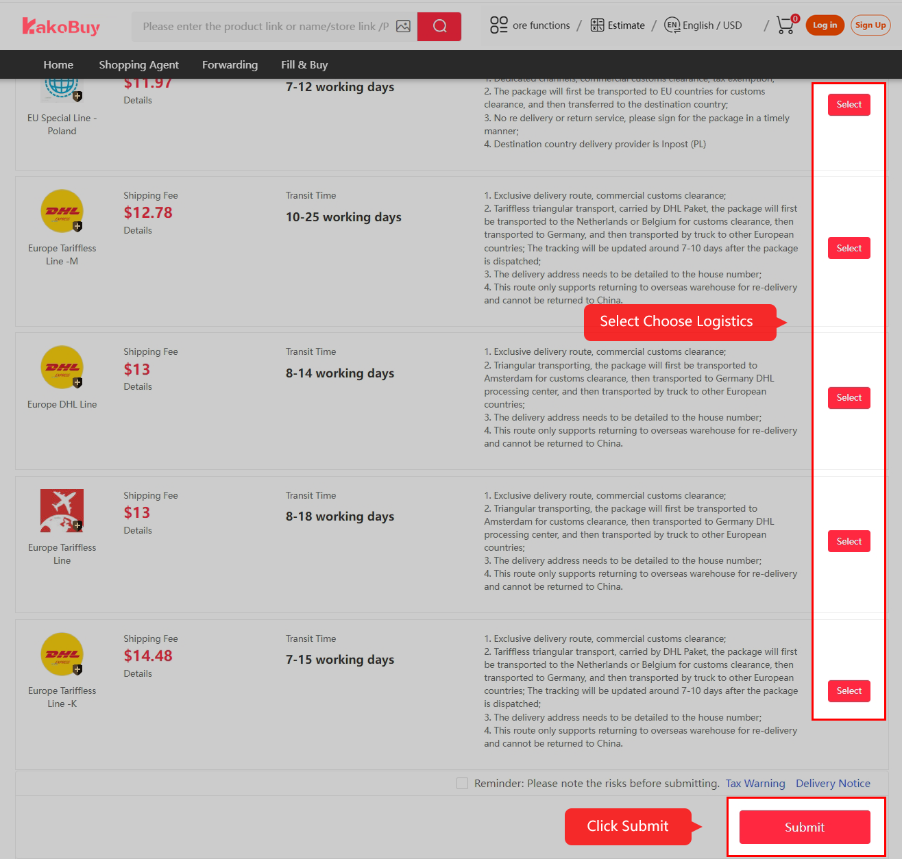 Compare eligible logistics. This old Poland list does not establish current availability or prices.