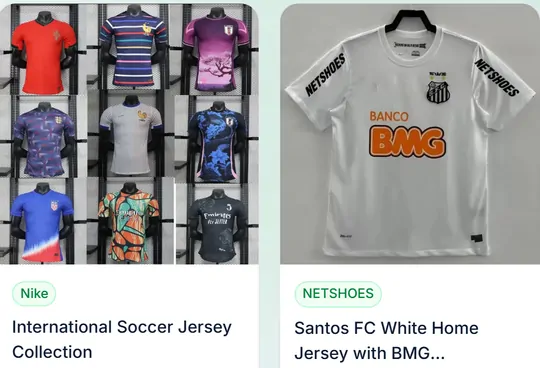 Two product cards from the football and team shirts page of the catalogue