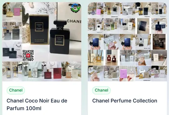 Two product cards from the fragrance page of the catalogue
