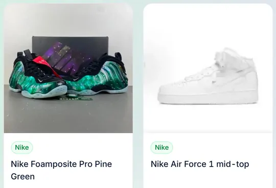 Two product cards from the trainers and sneakers page of the catalogue